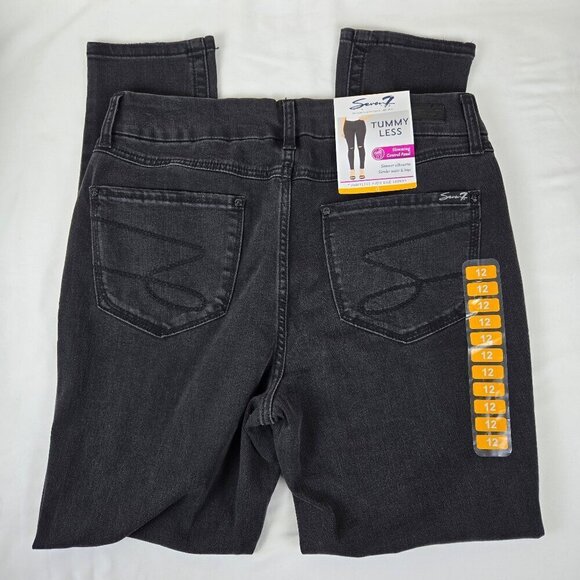Seven7 Size 12 TummyLess High Rise Skinny Jeans Black Distressed Stretch NWT - Picture 12 of 16